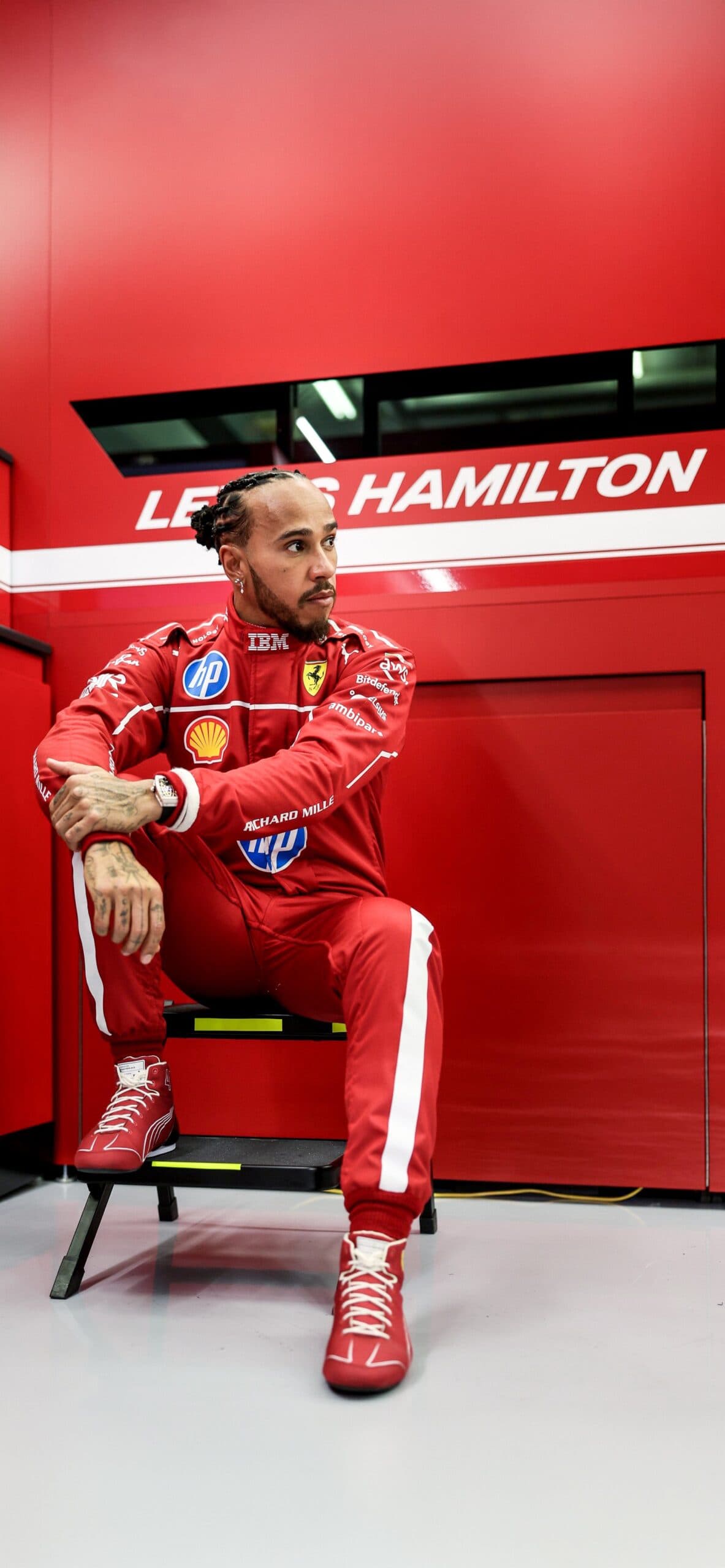 Lewis Hamilton in Ferrari Red
